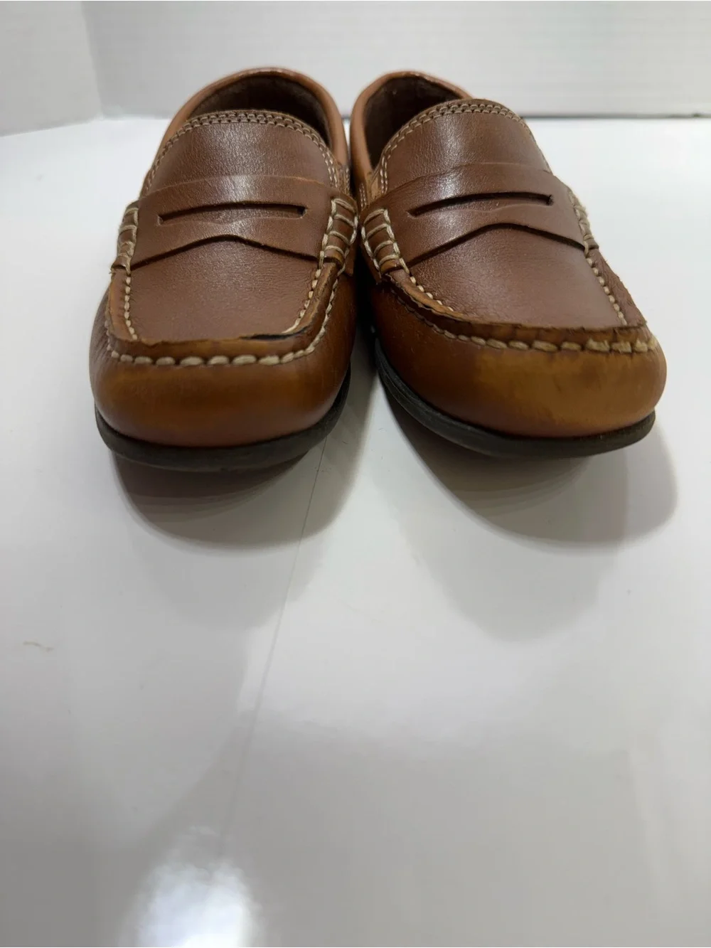 Boy’s saddle tan Leather Penny Loafers slip on school uniform shoe
